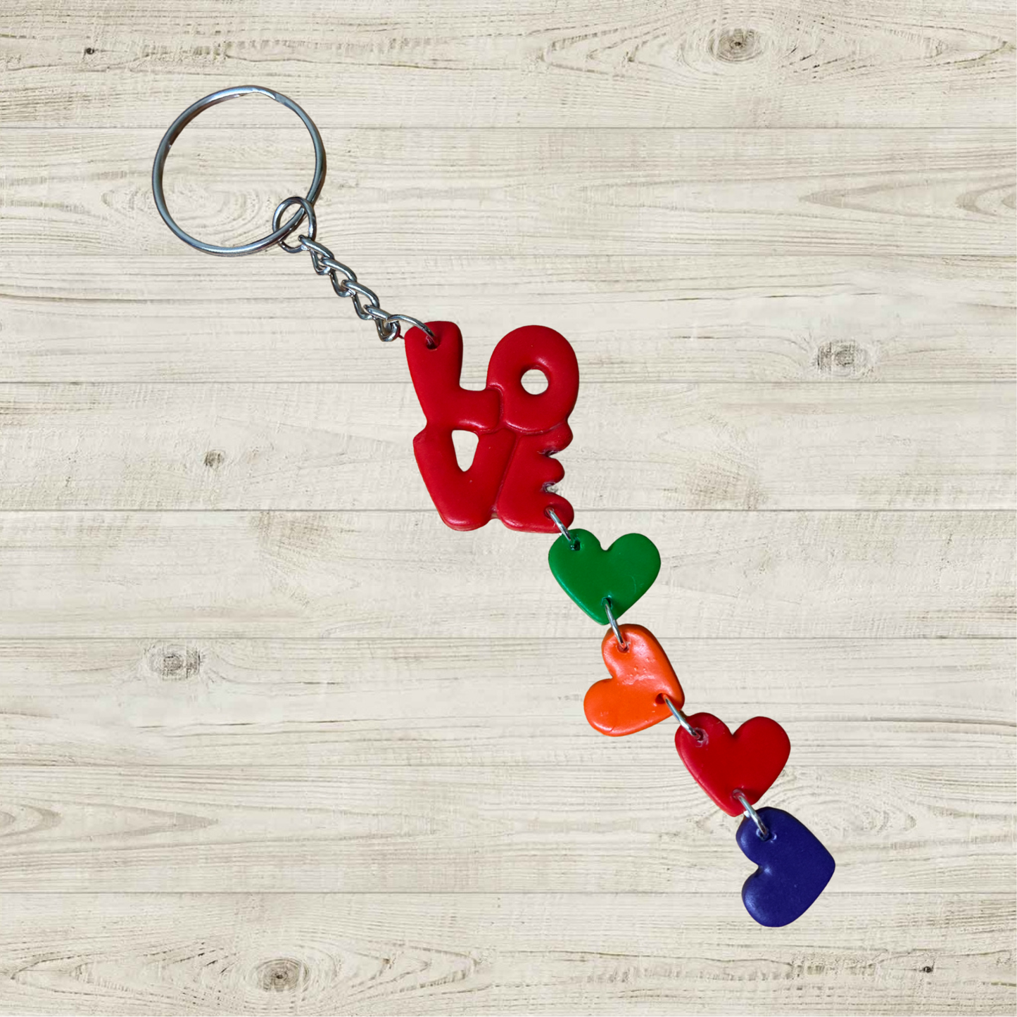 LOVE Heart Keyring – Handmade Polymer Clay Keychain, Colourful Heart Keyring, Valentine Gift