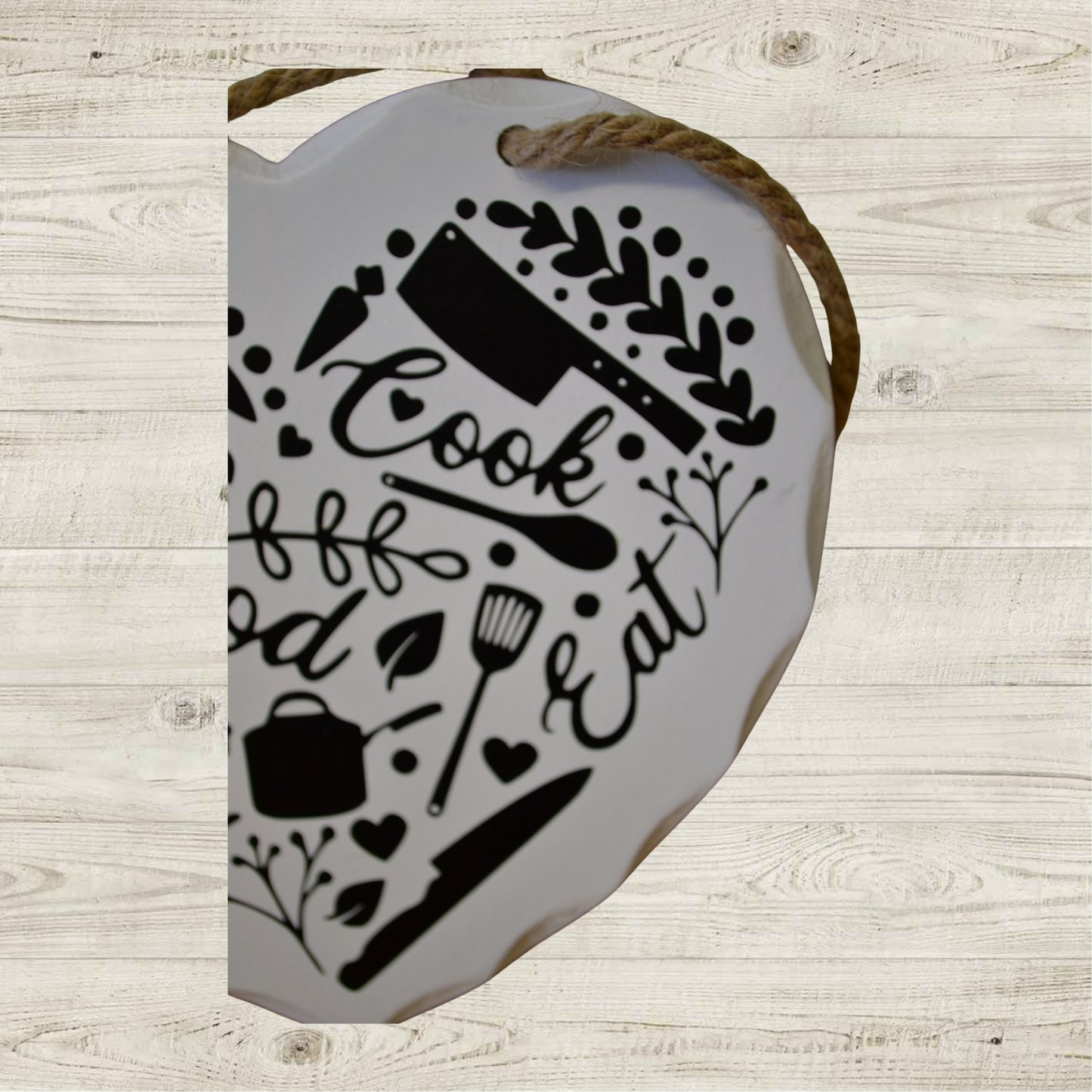 Rustic Heart Kitchen Sign | Cook Eat Enjoy Food Wall Decor | Farmhouse Kitchen Hanging Sign | Country Kitchen Gift