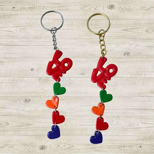 LOVE Heart Keyring – Handmade Polymer Clay Keychain, Colourful Heart Keyring, Valentine Gift