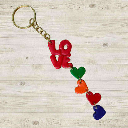 LOVE Heart Keyring – Handmade Polymer Clay Keychain, Colourful Heart Keyring, Valentine Gift