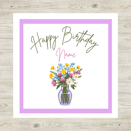 Custom Name Floral Birthday Card
