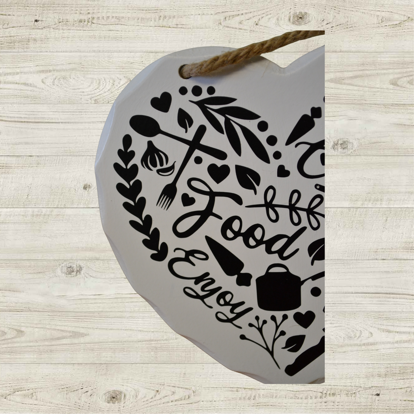 Rustic Heart Kitchen Sign | Cook Eat Enjoy Food Wall Decor | Farmhouse Kitchen Hanging Sign | Country Kitchen Gift