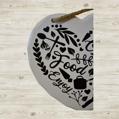 Rustic Heart Kitchen Sign | Cook Eat Enjoy Food Wall Decor | Farmhouse Kitchen Hanging Sign | Country Kitchen Gift