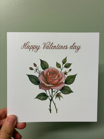Happy Valentine’s Day Rose Card – Vintage Floral Valentine Card, Romantic Botanical Greeting Card