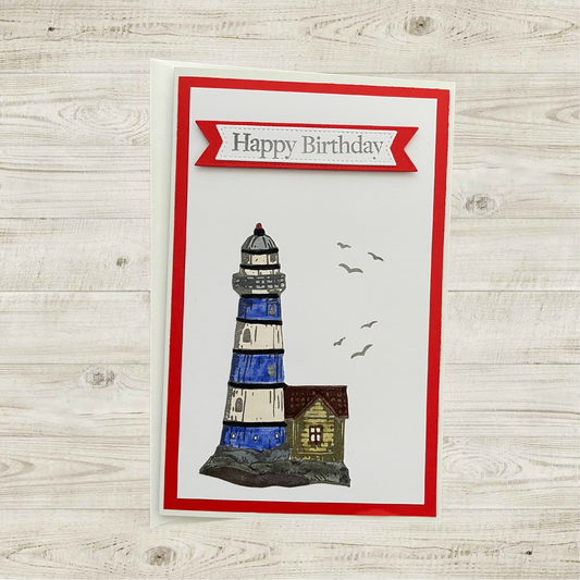 Lighthouse Birthday Card - Nautical Coastal Scene