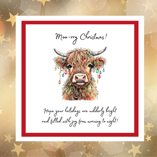 Moo-rry Christmas Highland Cow Card