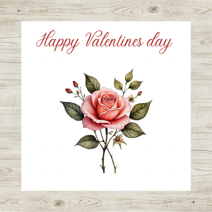 Happy Valentine’s Day Rose Card – Vintage Floral Valentine Card, Romantic Botanical Greeting Card