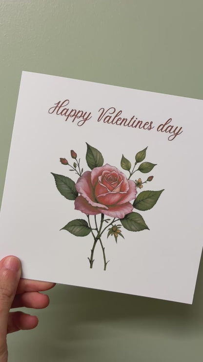 Happy Valentine’s Day Rose Card – Vintage Floral Valentine Card, Romantic Botanical Greeting Card